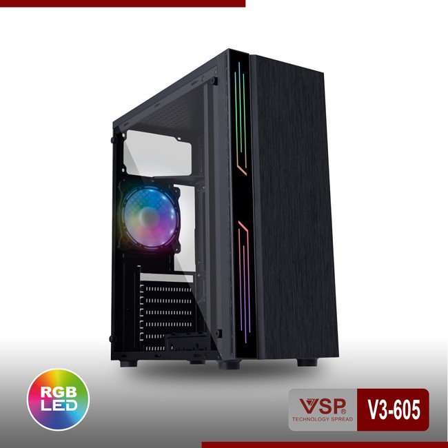 Vỏ nguồn máy tính- Case VSP V3-605 Có Sẵn LED RGB Và nắp hông trong suốt