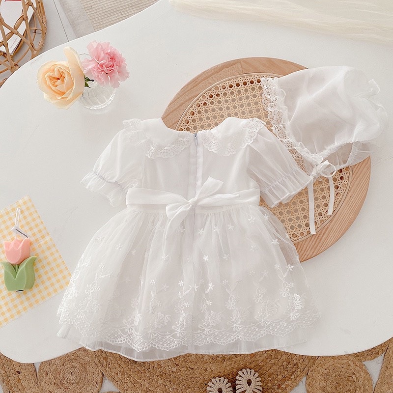 Váy ren trắng TK kèm mũ_