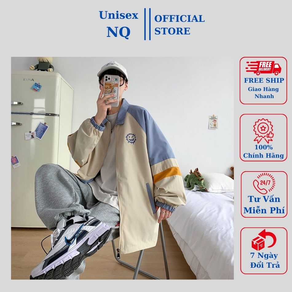 áo khoác gió 2 lớp form rộng nam nữ áo dù cổ đứng màu be chống nắng cản gió cực tốt giá xưởng