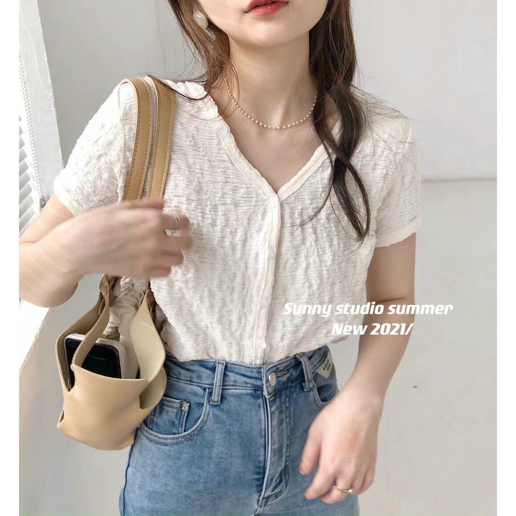 Áo thun ôm basic cổ tim loại đẹp túi zip form Hàn Quốc  ( Chuẩn Hàng QC)