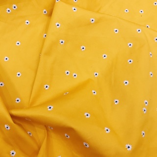 Vải kaki chun dãn 2c thêu hoa cúc vàng/hồng phấn hãng Old Navy