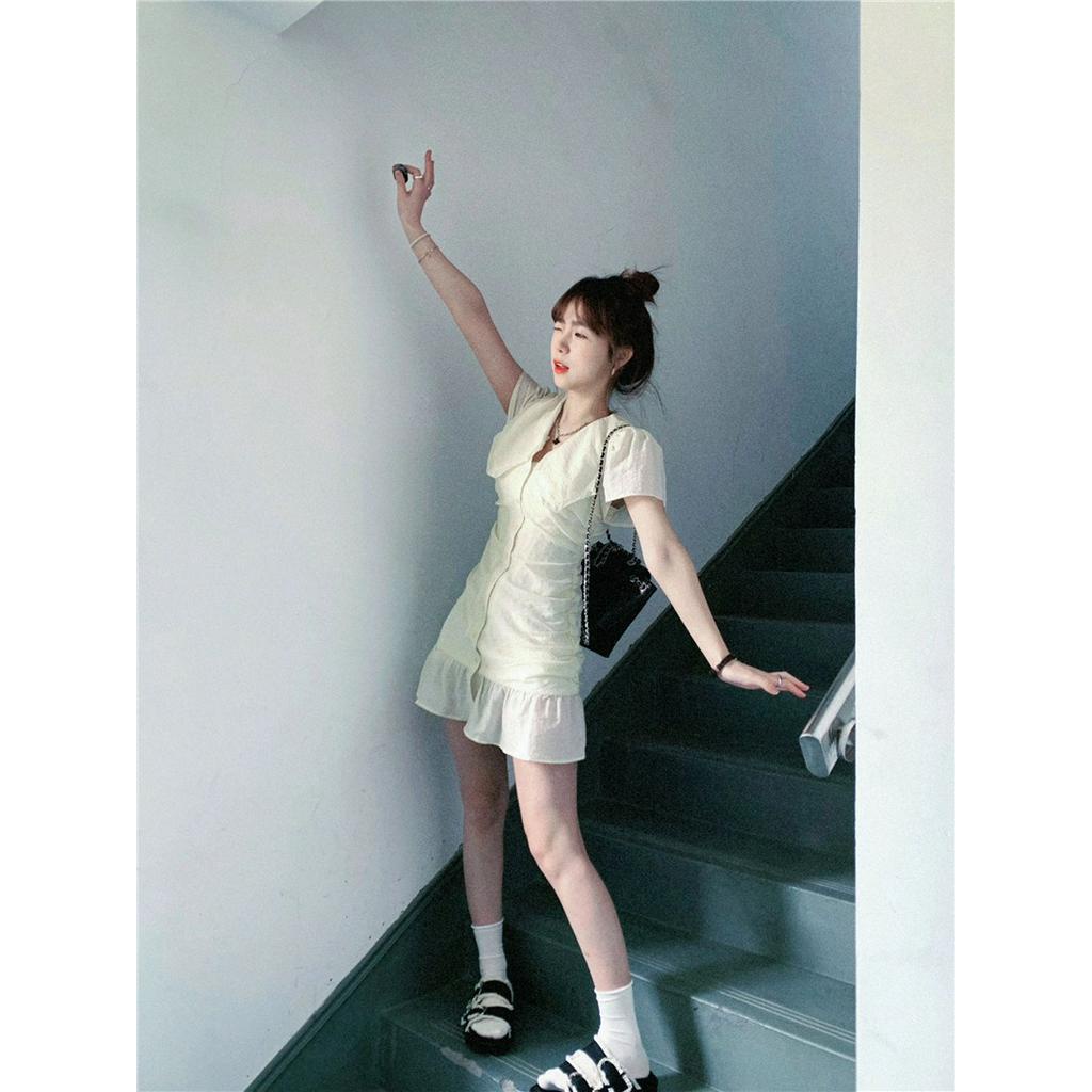 Đầm Cổ Chữ V Phối Bèo Nhún Phong Cách Pháp 65184