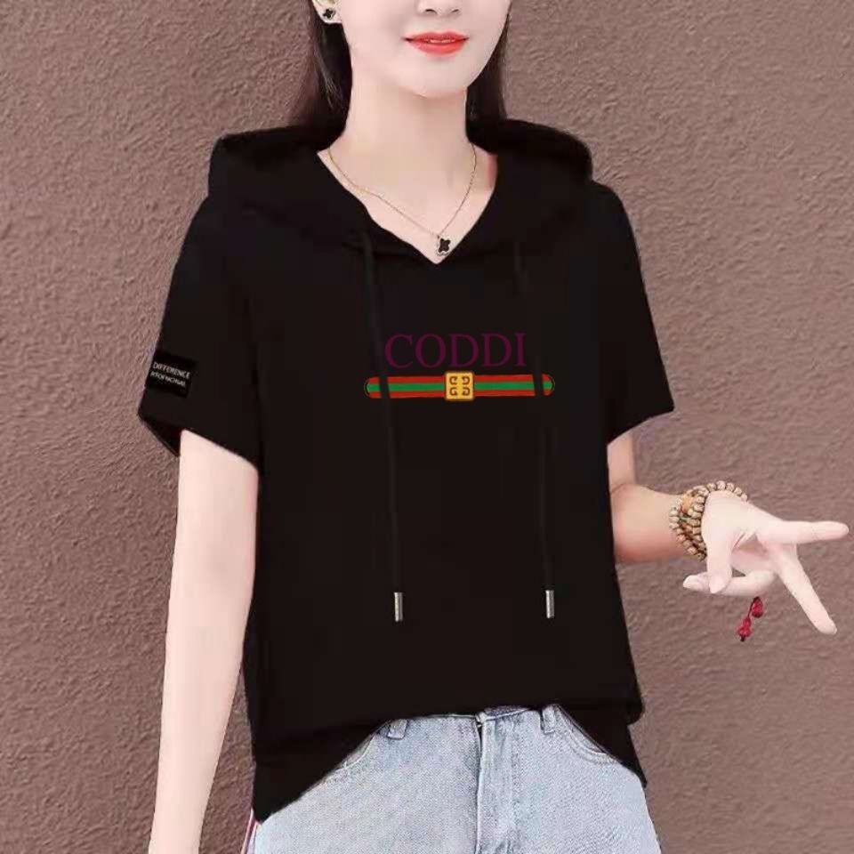 Áo Thun Tay Ngắn Có Mũ Trùm 100% Cotton Nguyên Chất Thời Trang Mùa Hè Dễ Phối Đồ