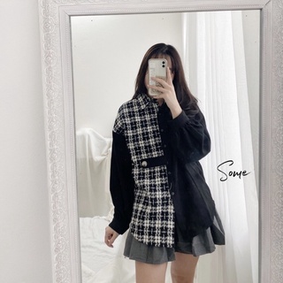 Khoác sơmi mix dạ tweed