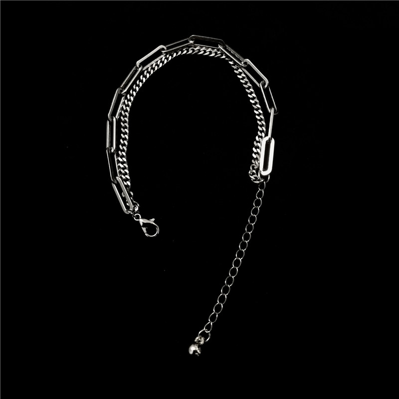 Vòng tay hai dây xích chất liệu thép titan phong cách hàn quốc harajuku hip hop dành cho nam và nữ