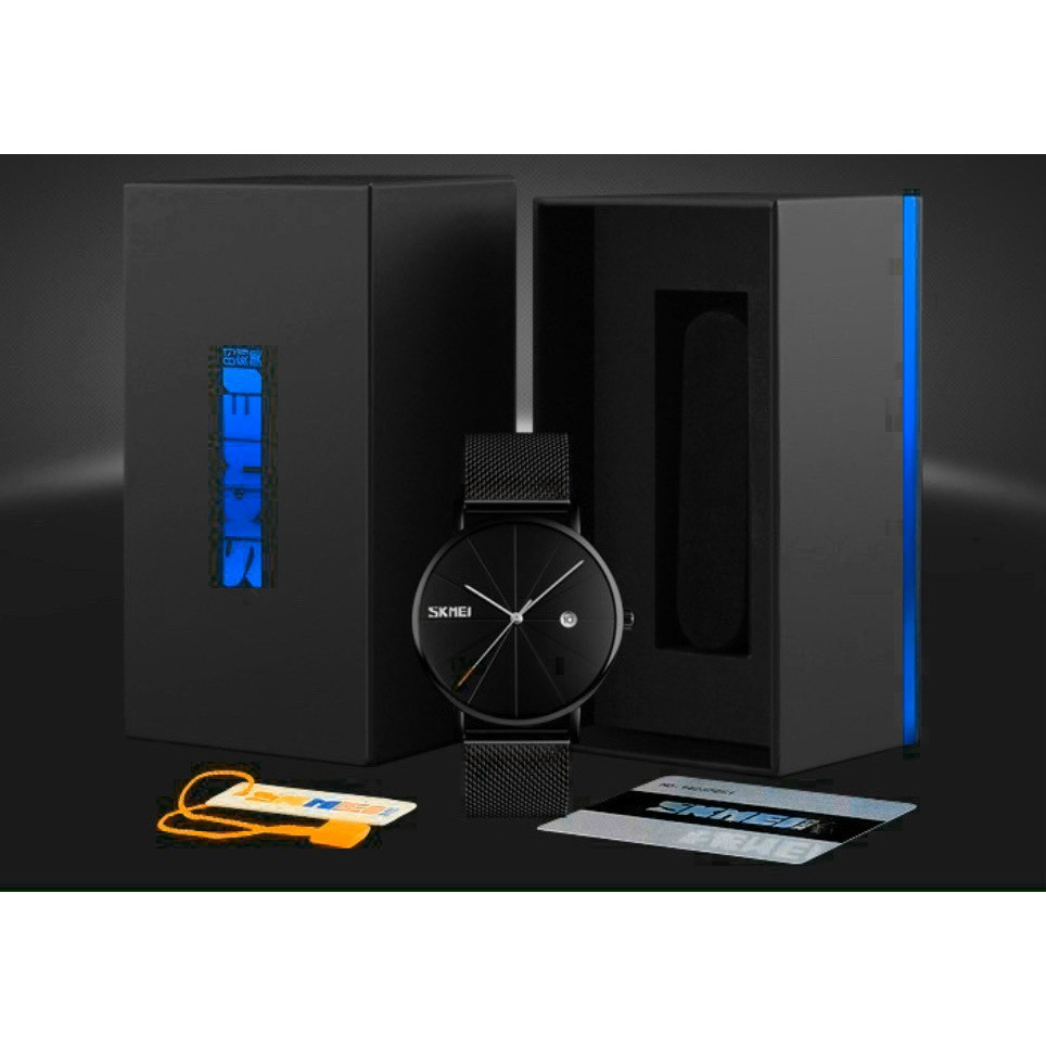 Đồng hồ nam mặt tròn, đồng hồ đeo tay nam SKMEI dây lưới, thời trang công sở