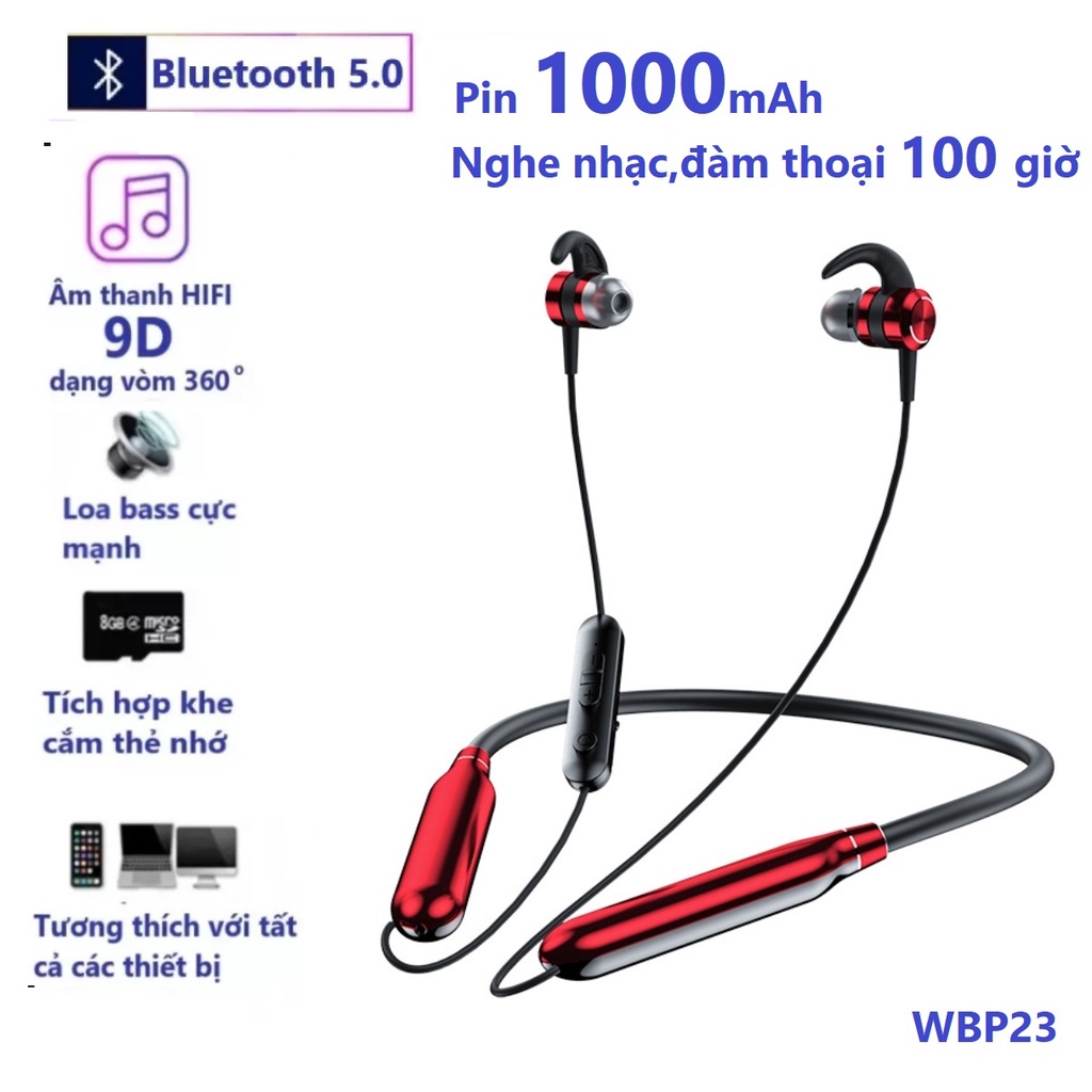 Tai Nghe Bluetooth 5.0 WBP23 Pin 1000mAh, Âm Thanh Hifi - Stereo ,Nghe Nhạc Và Đàm Thoại Liên Tục Từ 80 Giờ Đến 100 Giờ.