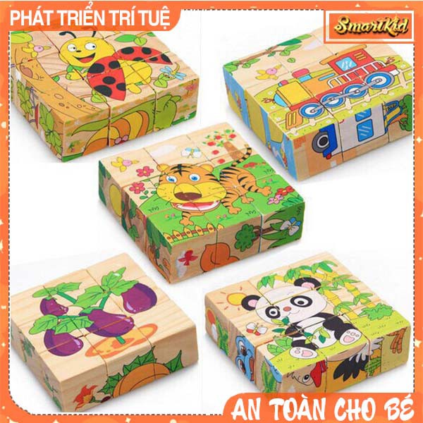 Set 5 Bộ Tranh Ghép Gỗ 6 Mặt Xếp Hình 3D Cho Bé