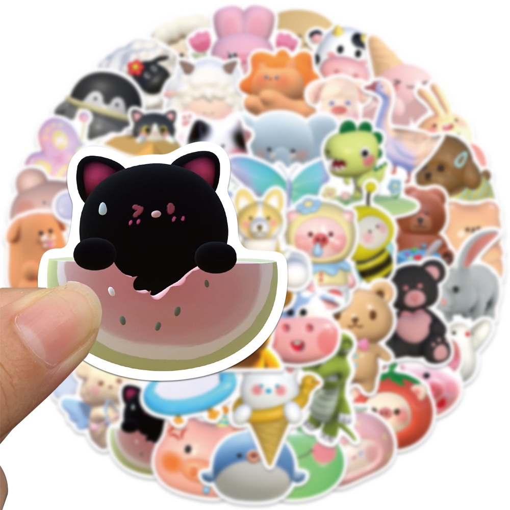 Bộ 52 Miếng Dán Hình Động Vật Hoạt Hình 3D Dễ Thương Trang Trí Tủ Lạnh/Laptop