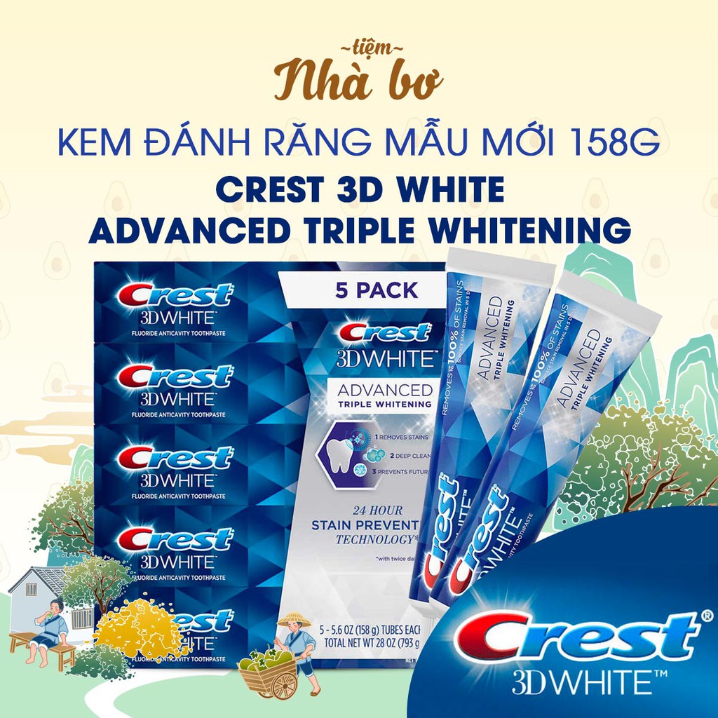 [Hàng USA] Kem đánh răng Crest 3D White Advanced Triple 158gr
