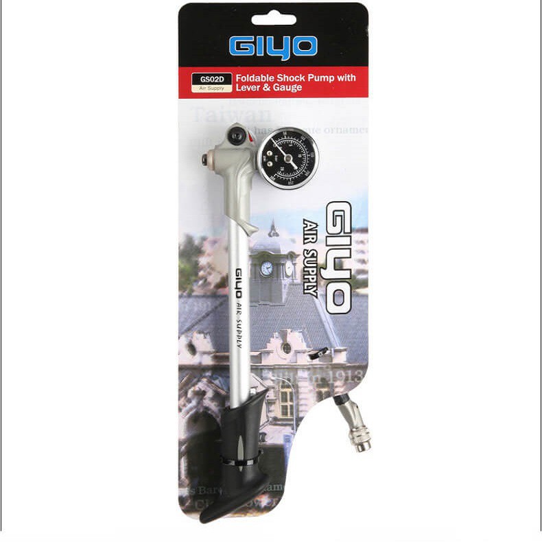 Bơm xe đạp giảm sóc GYIO GS-02 chất liệu hợp kim nhôm.