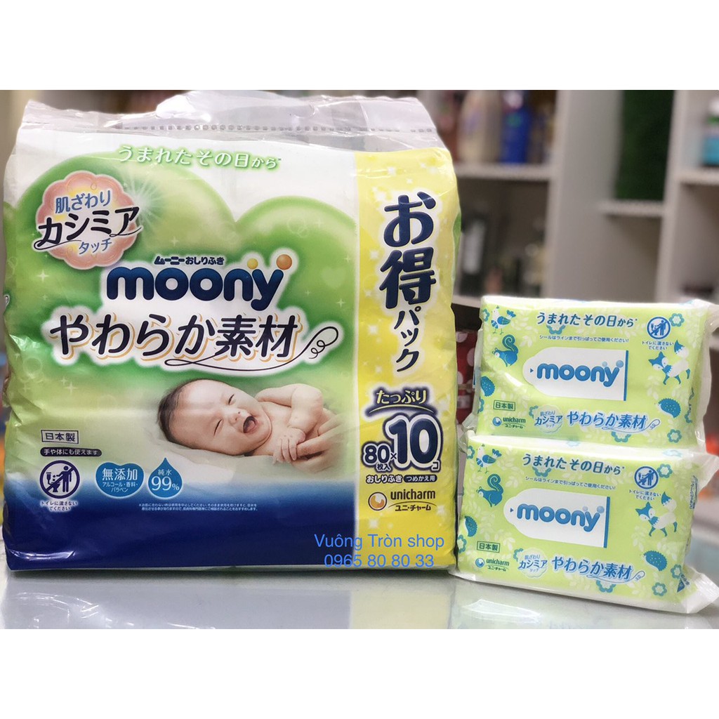 Xách 10 gói khăn ướt Moony 80 tờ (Giấy ướt Moony nội địa Nhật)