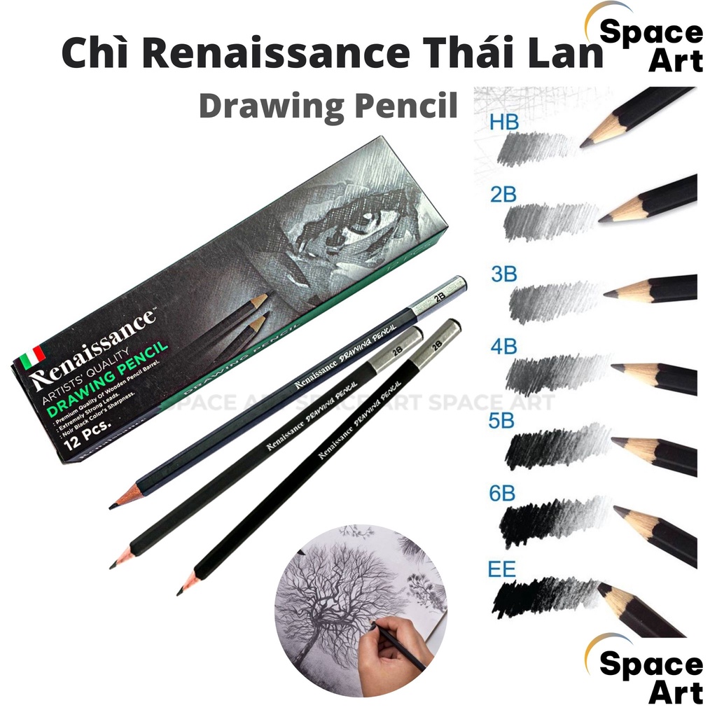 Bút chì đen mỹ thuật drawing RENAISSANCE Thái Lan HB-6B