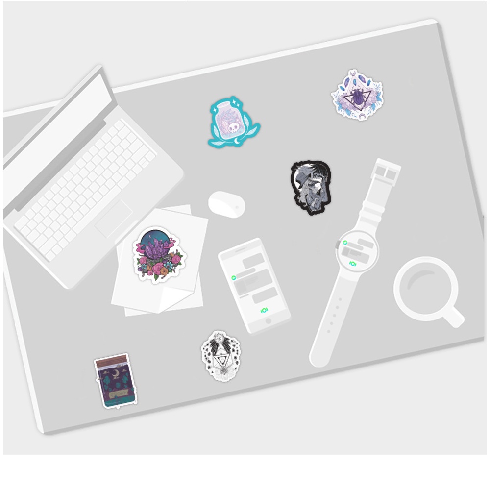 Set 50 chiếc sticker chống nước MÈO TRẮNG DỄ THƯƠNG dán mũ bảo hiểm, laptop, vali, ốp lưng, guitar, dán xe