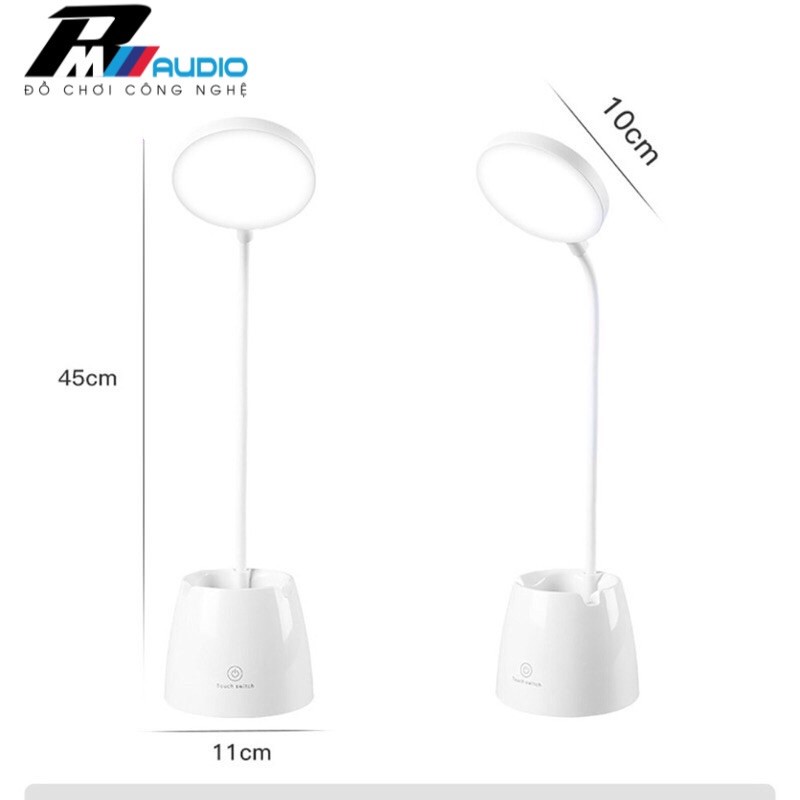 Đèn Học Để Bàn- Đèn Bàn Led Bảo Vệ Mắt, Tích Điện-3 Màu Ánh Sáng Chống Cận,Có Hộp Đựng Bút Và Giá Để Điện Thoại-BMVAUDIO