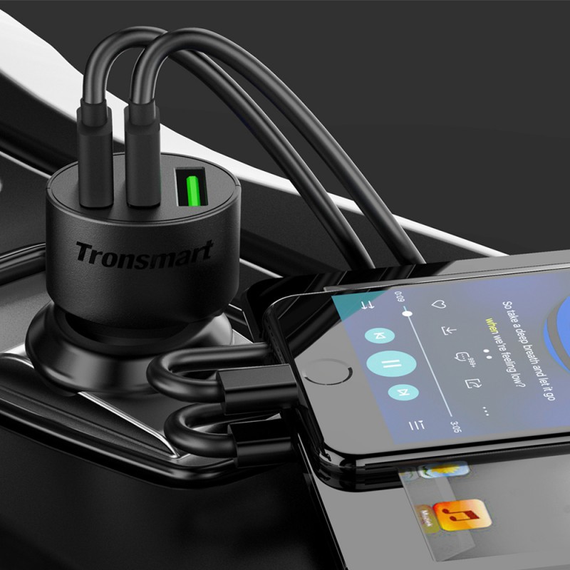 Sạc trên xe hơi TRONSMART C3PTA 3 cổng 42w với 1 cổng Quick Charge 3.0, 2 cổng VoltIQ