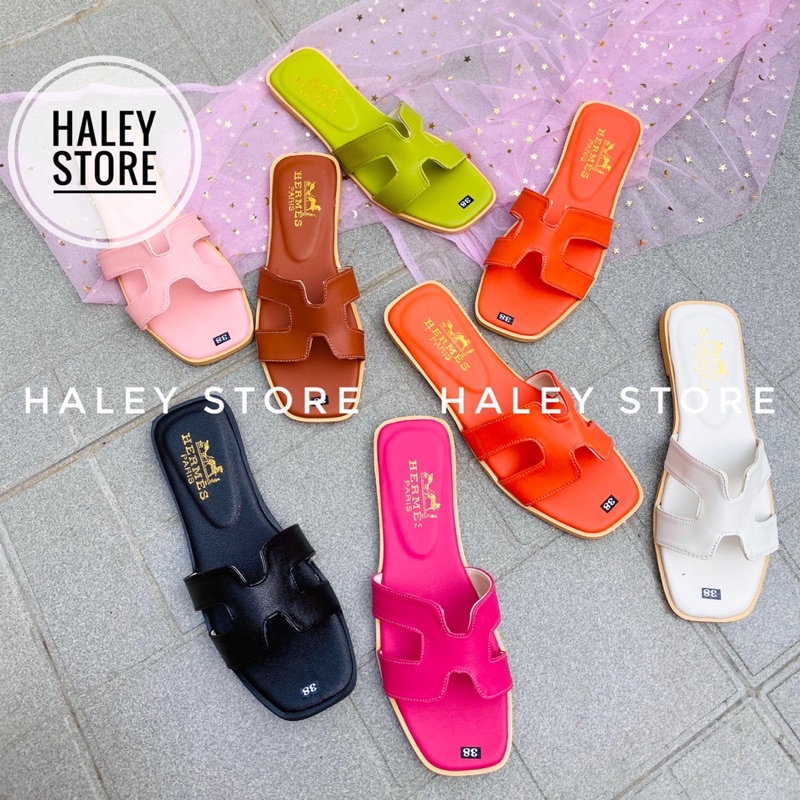 HÌNH THẬT Dép lê bệt nữ quai ngang Chữ H sang trọng HALEY STORE