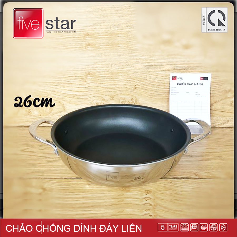 Chảo chống dính Inox 2 quai đáy liền Fivestar Plus chính hãng bảo hành 60 tháng