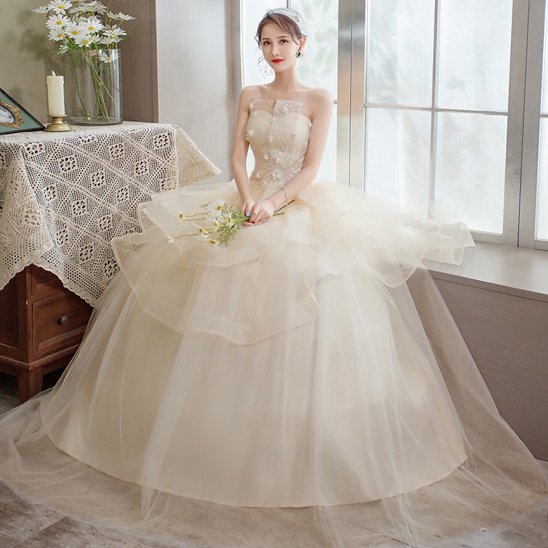 Đầm cưới không dây dáng dài mỏng nhẹ đơn giản thanh lịch cho cô dâu / phù dâu