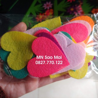 Túi 30 trái tim vải nỉ 5cm mầm non