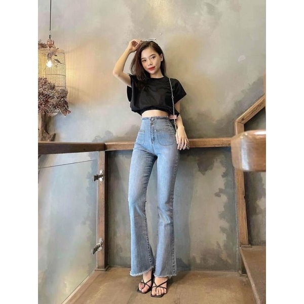 BÁN SỈ QUẦN JEAN XANH 1 CÚC ỐNG LOE M24 CHO NỮ | BigBuy360 - bigbuy360.vn