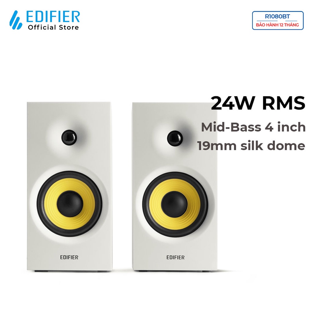 Loa bluetooth 5.0 EDIFIER R1080BT Bookshelf active Công suất 24W Xử lý tín hiệu số Bass driver 4 inch Hàng chính hãng