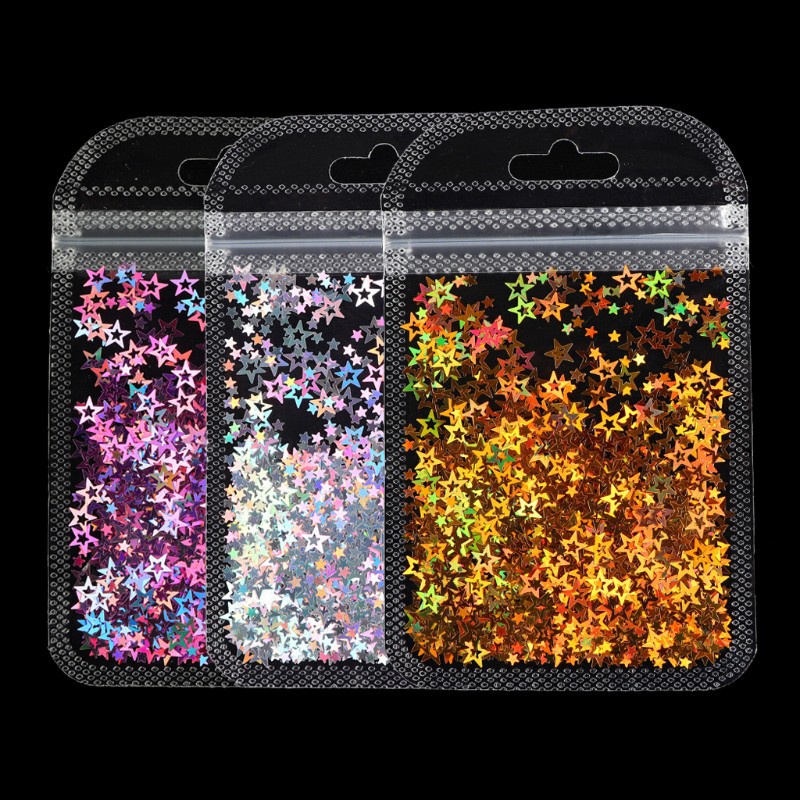3 Túi chữ nhựa Resin màu Holographic trang trí móng tay