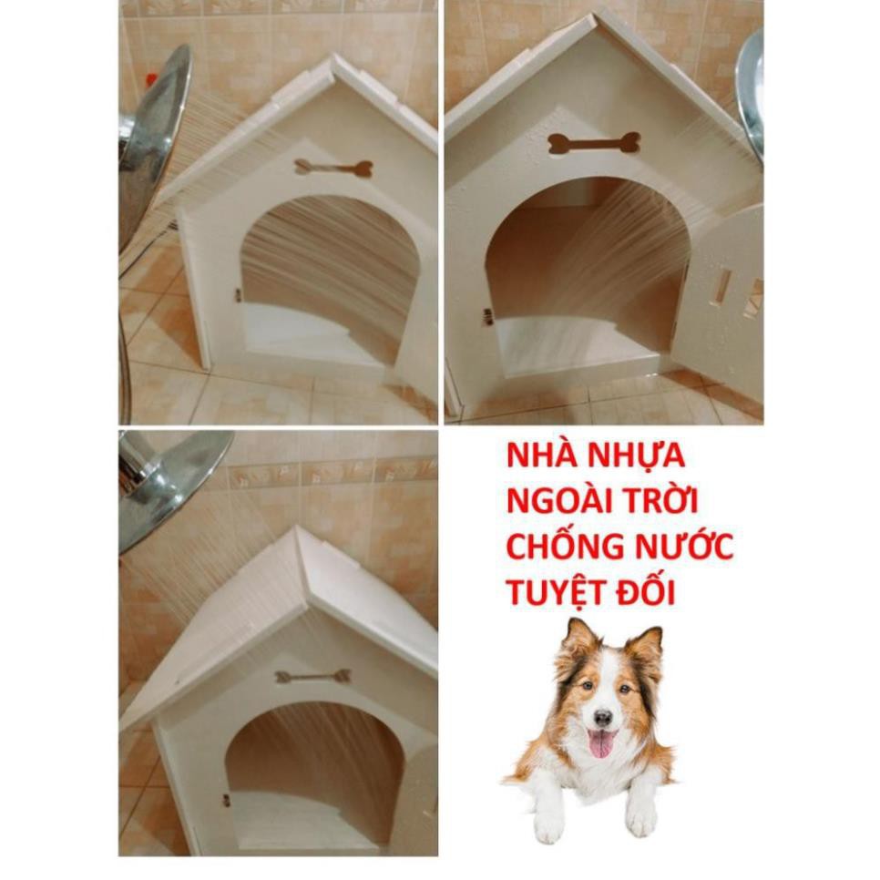 Nhà nhựa Cho Chó Mèo Nhà ngoài trời chống nước Kiểu mái nhọn màu trắng 80x55x74cm