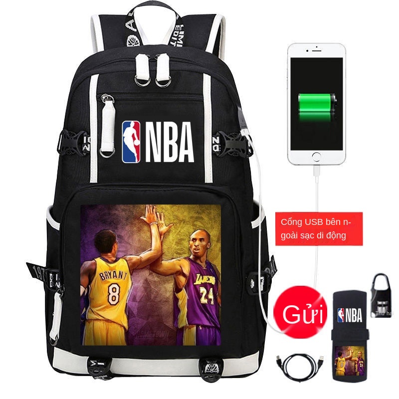 ✾☬NBA Basketball Curry Schoolbag Lakers James Kobe Ba lô số 24 Ba lô cặp đôi sinh viên nam và nữ