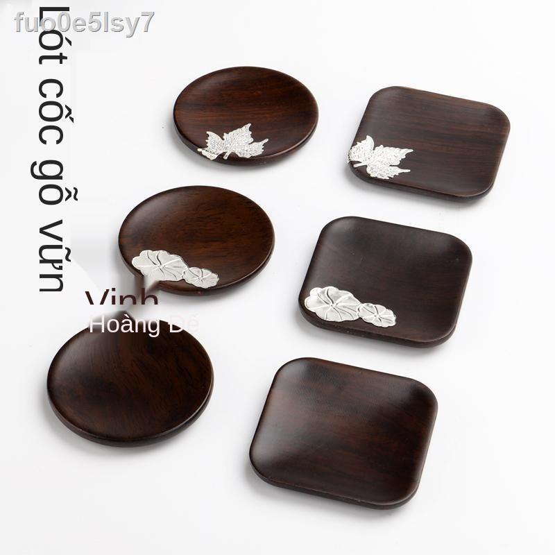 ⊙ Đế lót ly bằng gỗ mun nguyên khối Trung Quốc sáng tạo cách nhiệt Thảm trà đĩa chống trượt tách cho kung fu bộ đạo phụ