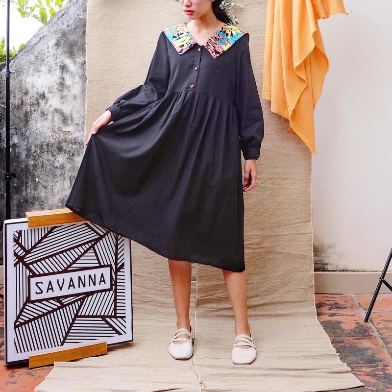 Đầm baby doll linen phối cổ thuỷ thủ by Savanna