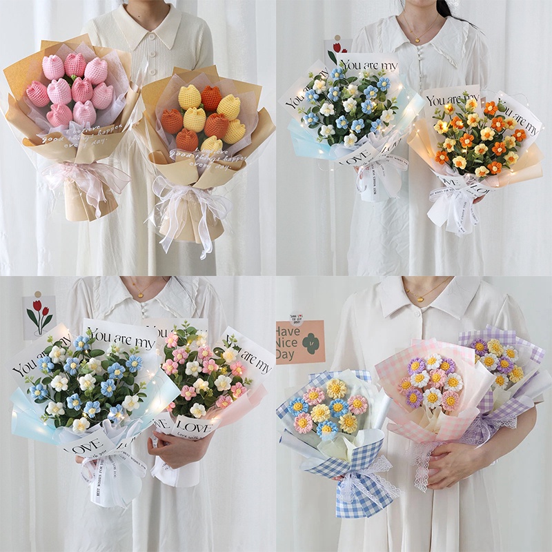 Bó Hoa Đan Tay Thủ Công Xinh Xắn Dùng Làm Quà Tặng