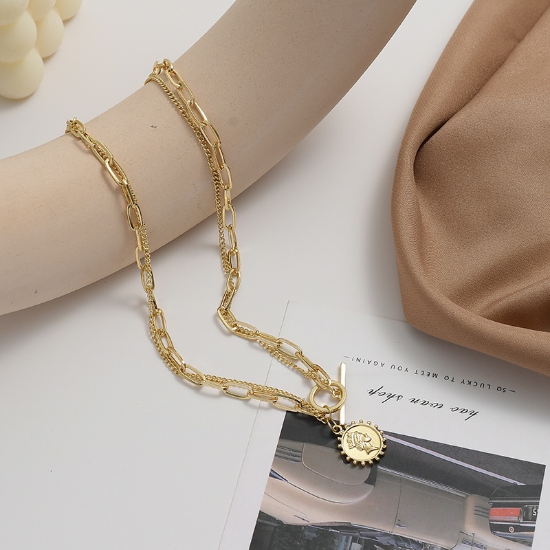 Vòng cổ Hai Lớp Bằng Kim Loại Phong Cách Âu Mỹ Cổ Điển