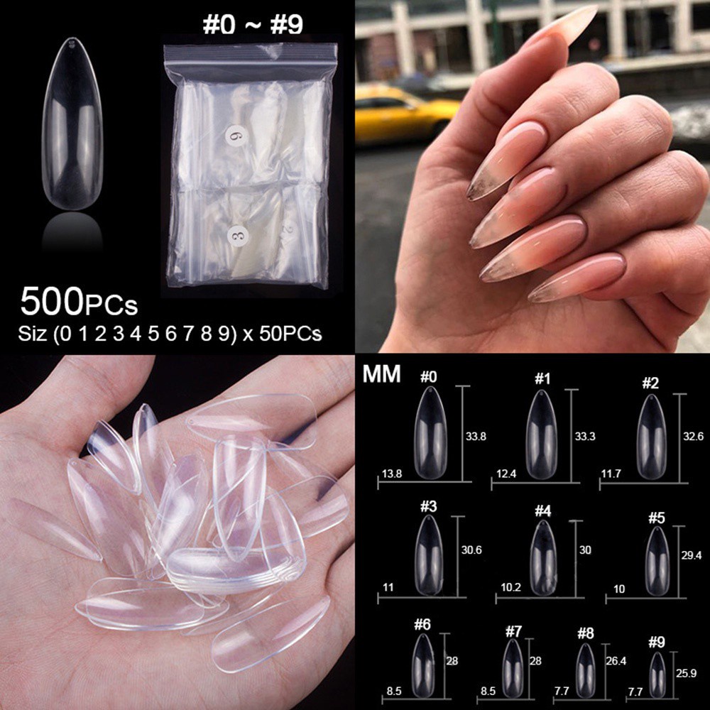 Set 100 / 500 Móng Tay Giả Bằng Acrylic Phủ Toàn Diện 3 Màu Tùy Chọn Diy
