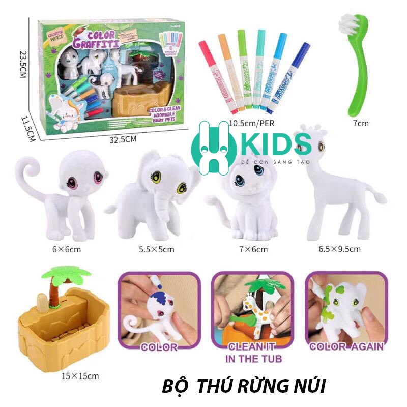 Đồ chơi tô màu con vật có thể rửa sạch và tái sử dụng cực kì thú vị, tô tượng thú cưng sáng tạo cho bé