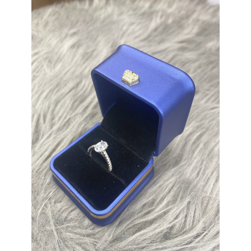 Hộp nhẫn da xanh dương, chất liệu da sang trọng, phục vụ tặng quà, tặng nhẫn