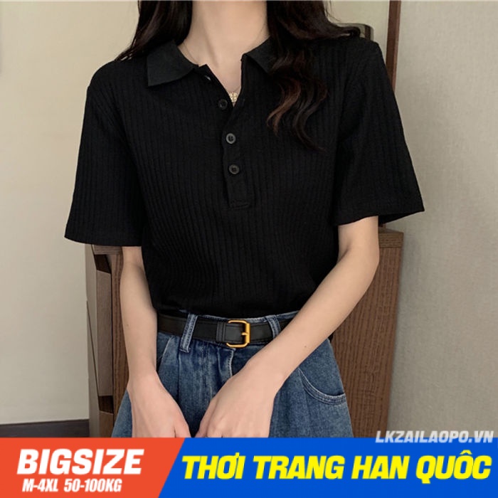 Áo thun polo Bigsize Áo kiểu nữ form rộng tay ngắn có cổ trơn mùa hè Phong cách Hàn Quốc Thời Trang tiểu thư cá tính xinh đẹp cho người mập béo