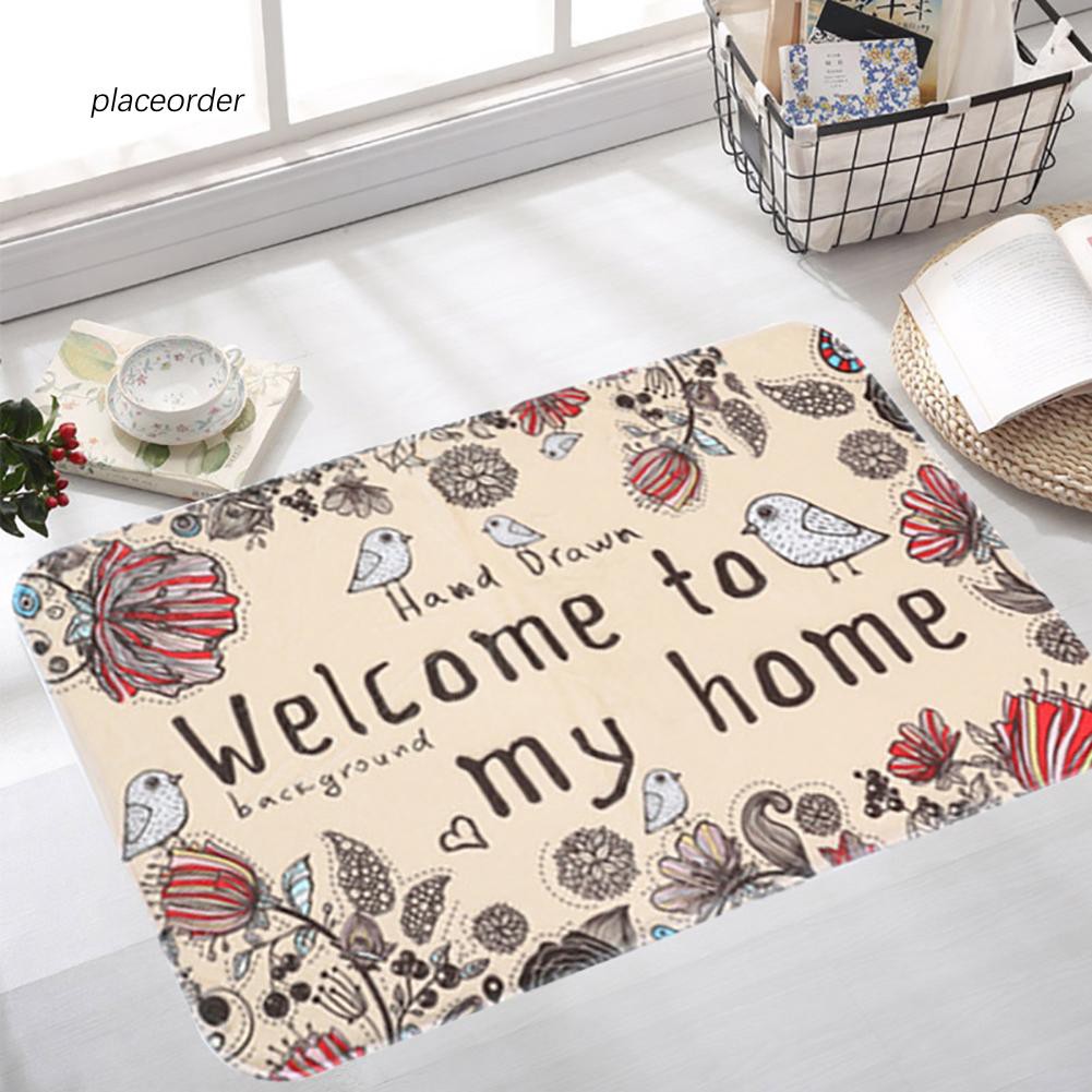 Thảm trải sàn nhà bằng vải flannen hình chữ nhật kích thước 40x60cm in hình mèo dễ thương chống trơn