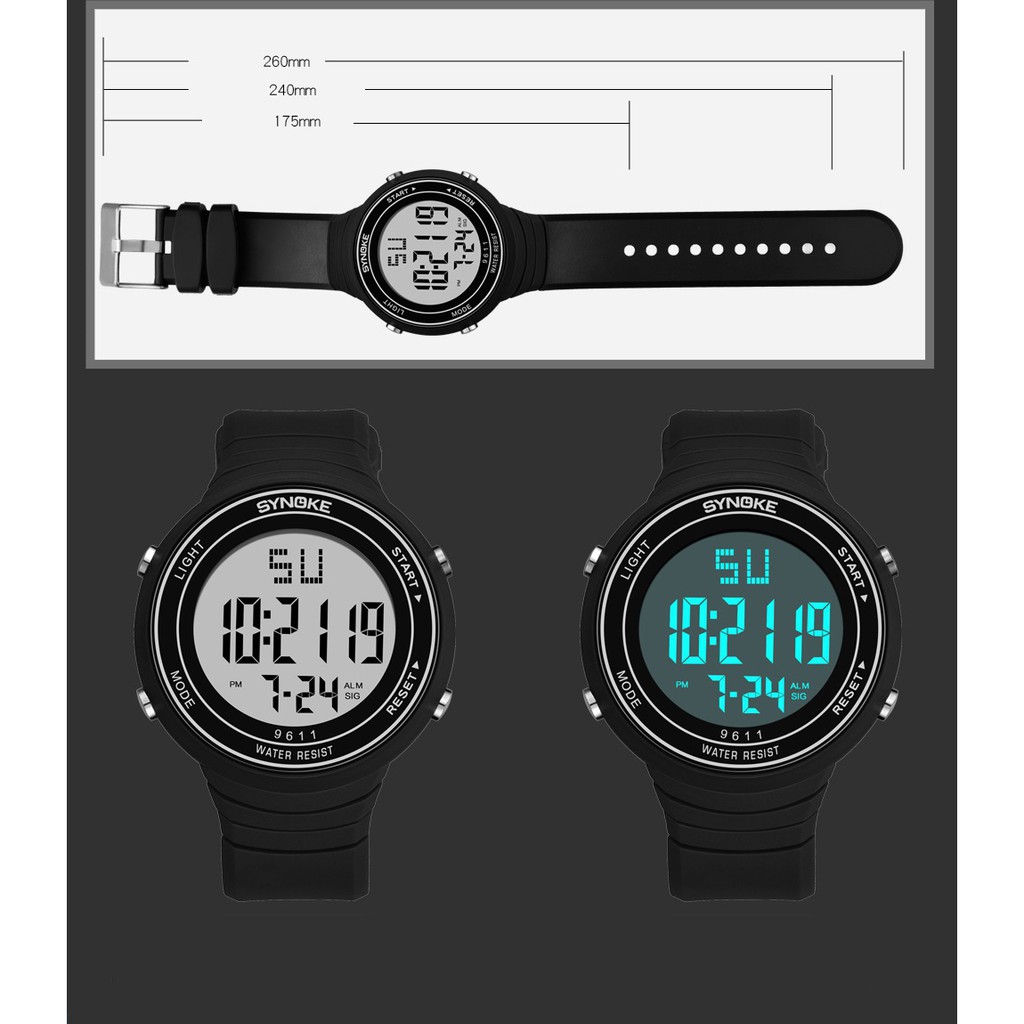 Đồng hồ điện tử thể thao thời trang nam dây cao su cao cấp Synoke PKHRSNK014