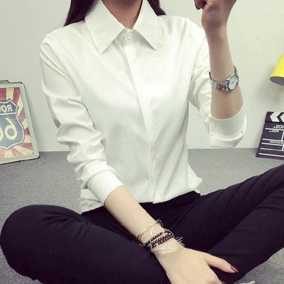 Áo sơ mi dài tay chất cotton trắng trơn thời trang Hàn Quốc cho nữ cỡ s-2xl