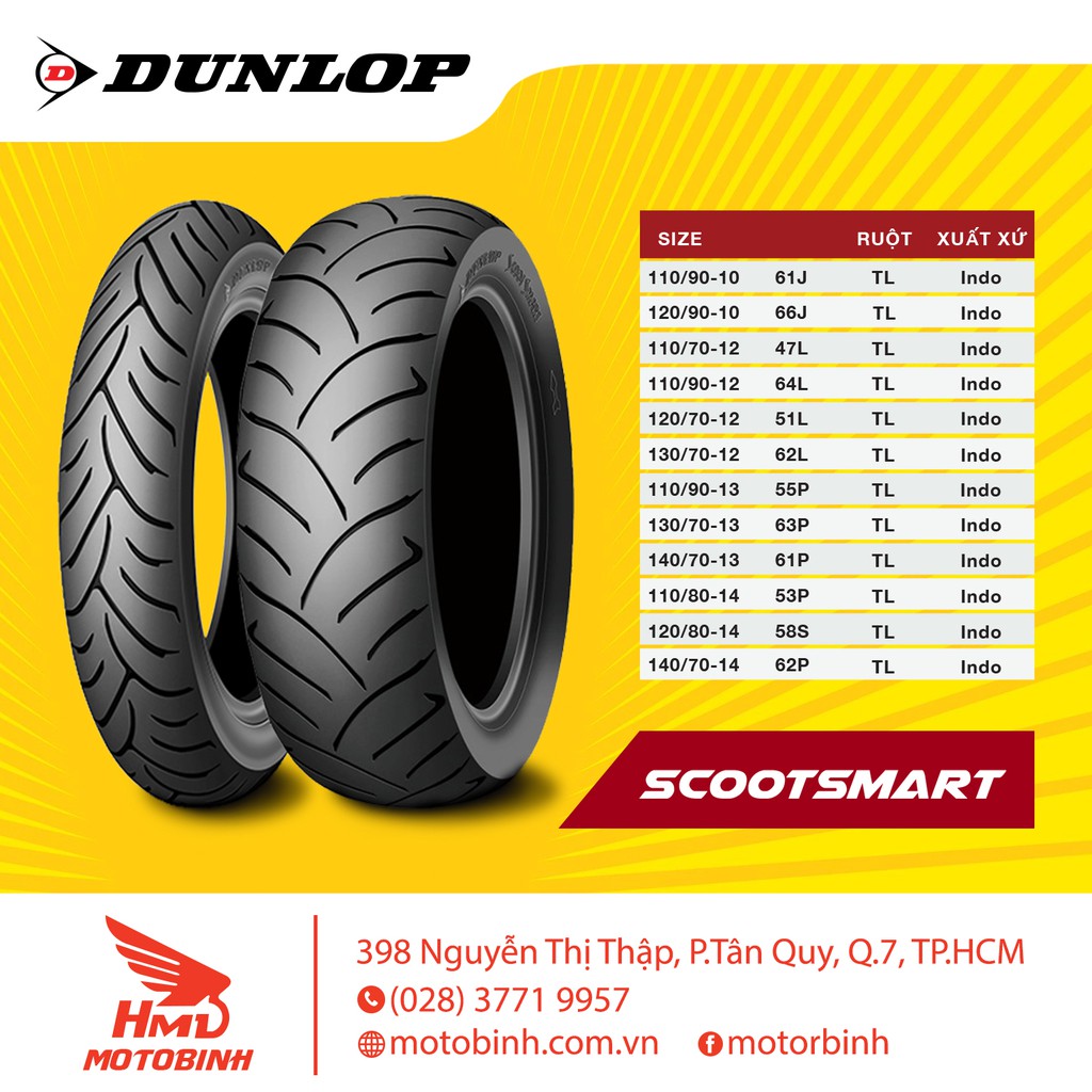 Lốp/vỏ xe 130/70-12 Scoot Smart TL Dunlop dành cho xe MSX, GTS