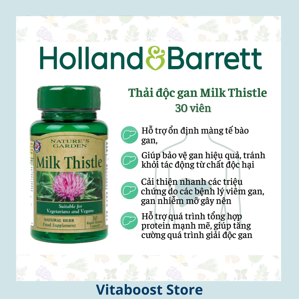 Viên uống bổ gan Milk Thistle 30 viên chính hãng Holland Barrett Anh