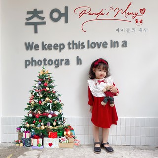 Váy nhung đỏ ngực thêu hoa bé gái BEEMO B008