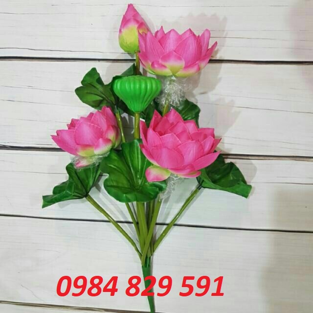 Cụm Hoa Sen 9 Nhánh 50CM, Có Đài Sen