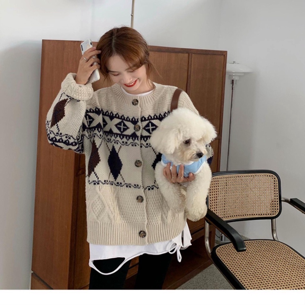 Áo Cardigan Nữ Họa Tiết Trám VinTage, Cardigan Len phối cúc tiểu thư điệu đà dáng rộng Siêu Xinh | BigBuy360 - bigbuy360.vn