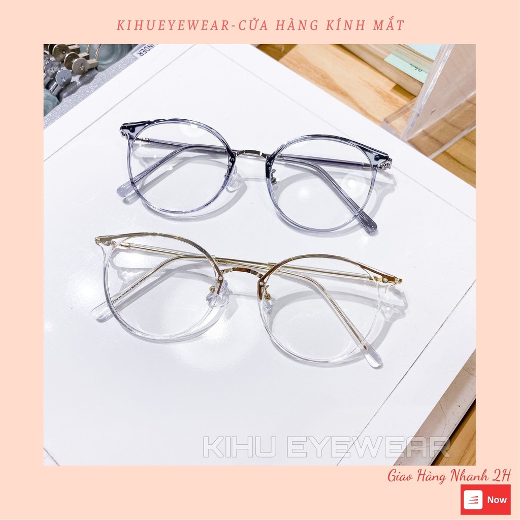 Gọng kính cận kim loại viền nhựa cao cấp mắt tròn chống ánh sáng xanh 22642 - Kihu Eyewear