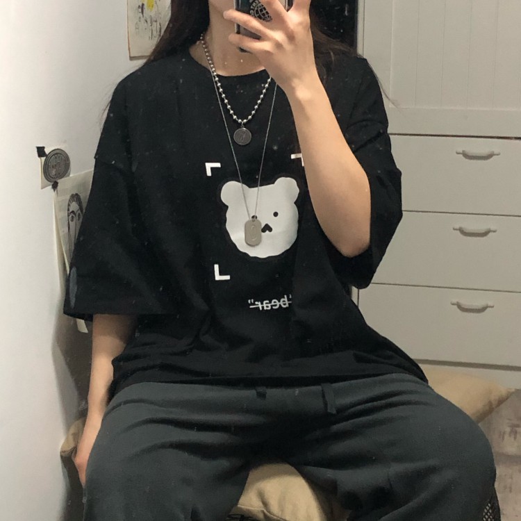 Áo Thun Tay Ngắn Dáng Rộng In Hình Gấu Dễ Thương Phong Cách Hàn Quốc Cho Nữ | BigBuy360 - bigbuy360.vn