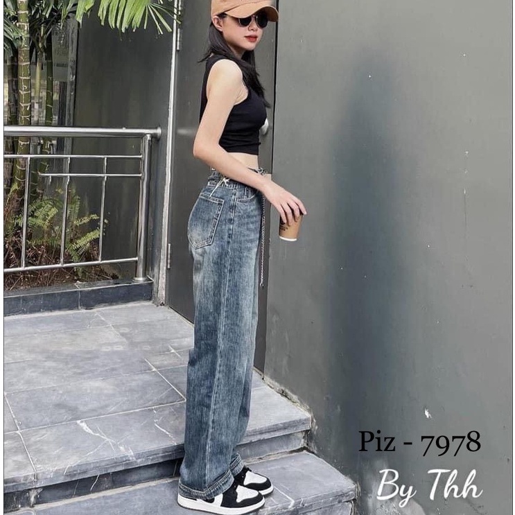 Quần bò nữ ống suông, ống rộng, dáng baggy, ống đứng gấu quận, dễ phối đồ - HL STORE