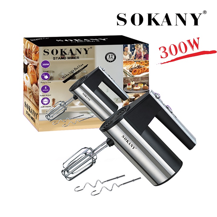 Máy đánh trứng, trộn bột, đánh kem tươi cầm tay SOKANY 300W [BH 12 Tháng]