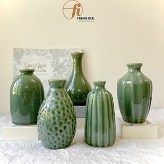Lọ hoa decor mini, bình hoa gốm trang trí Bát Tràng, men hoả biến, xanh lục xanh ngọc
